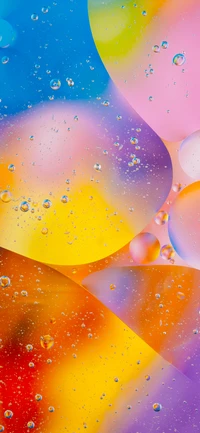 Vibrant Liquid Bubbles in Amber and Colorful Swirls