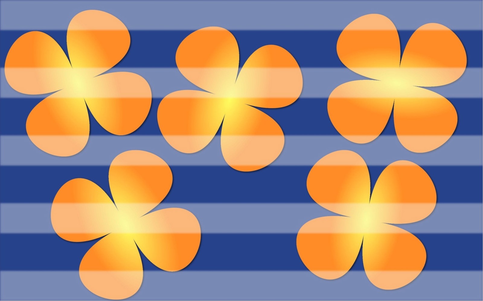 Quatre fleurs oranges sur un fond rayé bleu (orange, ligne, symétrie, motif, jaune)