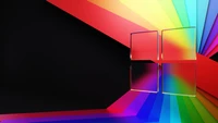 Bunte abstrakte Bänder mit dem Windows 11-Logo auf einem dunklen Hintergrund