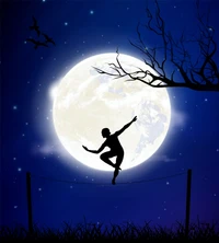 Danseur en équilibre sous un ciel éclairé par la lune de récolte