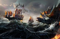 Epic Confrontation of Sailors and a Sea Dragon Amidst Mythical Waters