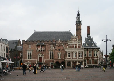 Historic City Hall in a Town Square, Showcasing Classical and Medieval Architecture