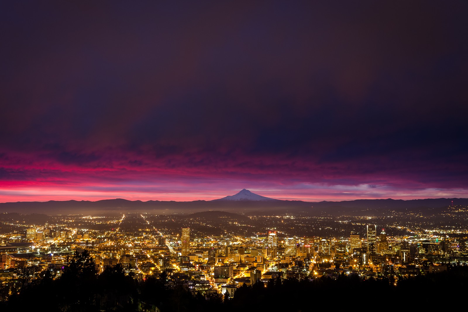 Скачать обои городской пейзаж, восход солнца, портленд, portland, панорама