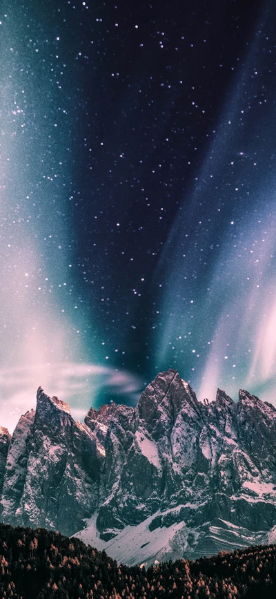 Majestic Mountain Range Under a Starry Aurora Sky