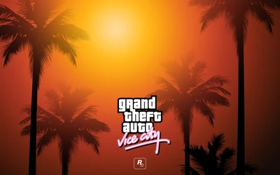 Sonnenuntergang über Vice City: Eine palmengesäumte Hommage an Grand Theft Auto