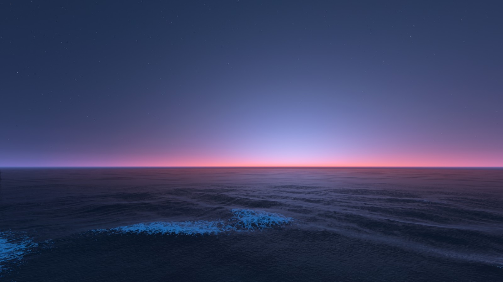 A view of a sunset over the ocean with a bright light (horizon, seascape, sunset, dusk, ocean)