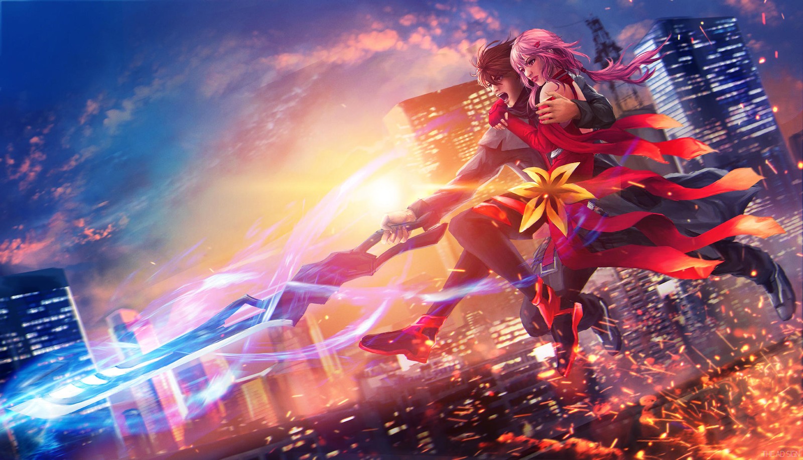 Lade guilty crown, inori yuzuriha, shu ouma, anime, grafikdesign Hintergrund herunter