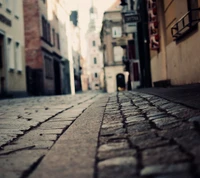 3D Digital Art of a Cobblestone Street in a Quaint Urban Landscape