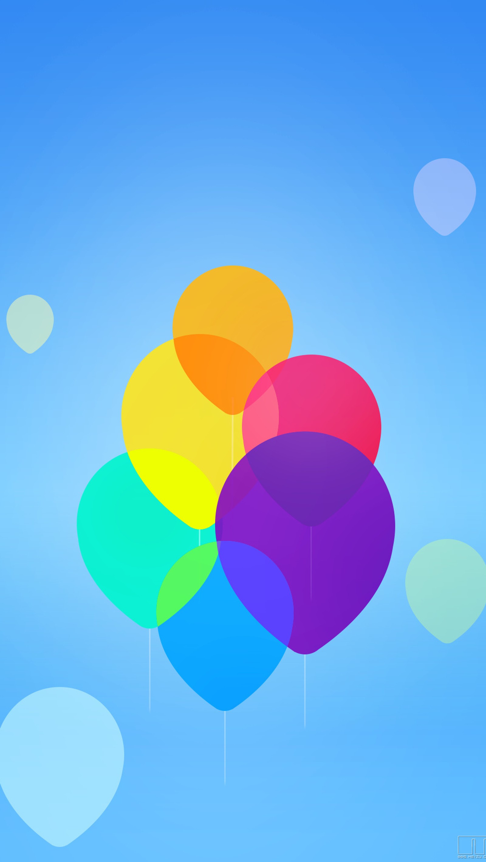 Viele ballons, die am himmel mit blauem hintergrund schweben (ballons, ios 8, ios8)