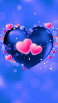 hearts, blue, pink wallpaper