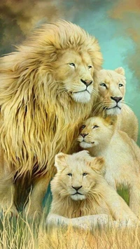 animaux, famille, roi, le lion, lions