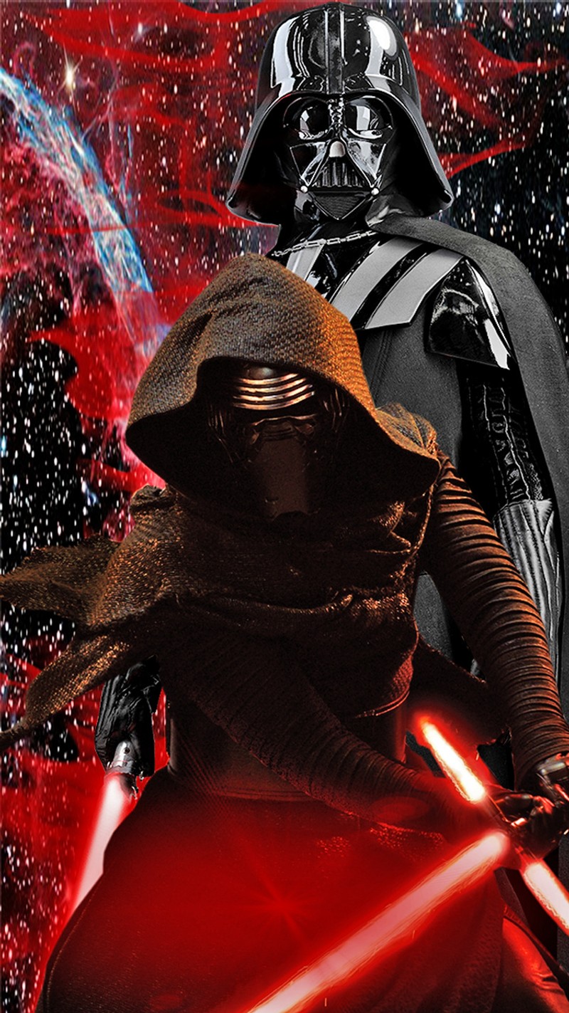 Дарт вейдер и кайлор сидят на красном фоне (darth vader, кайло рен, kylo ren, световой меч, lightsaber)