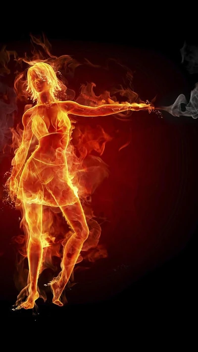 Fiery Dance: A Girl Embodied in Flames