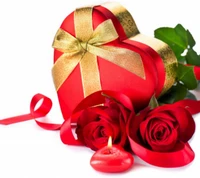 Heart-Shaped Gift Box with Roses and Candle for Valentine's Day