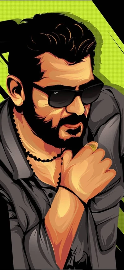 Stylized Portrait of Actor Ajith in Sunglasses