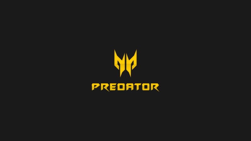 Чёрно-жёлтый логотип с надписью "predator" (асер хищник, acer predator, тёмный фон, технология, черный темный)