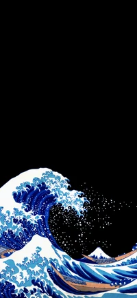 amoled, oled, the great wave off kanagawa, japanese art, art wallpaper