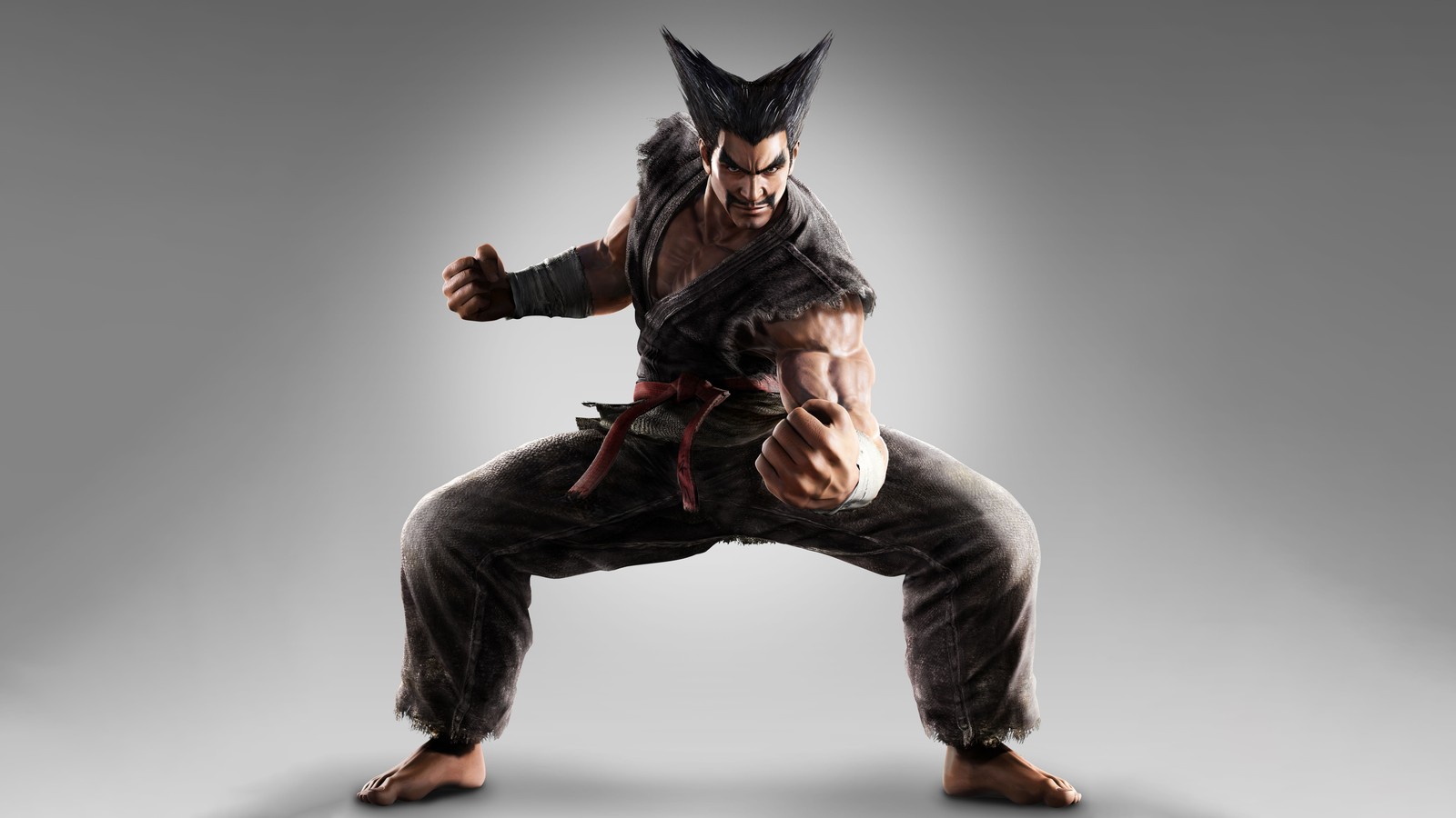 Un homme en tenue noire adopte une pose de karaté (heihachi mishima, classique, 5k, 8k, tekken)