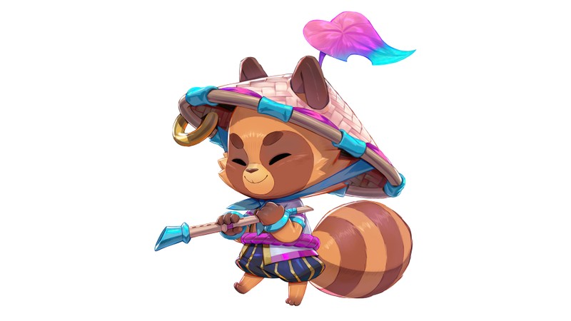 Um close de um animal de desenho animado com um chapéu e uma espada (teemo, flor espiritual, league of legends, lol, jogo de vídeo)