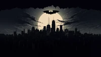 Gotham City unter dem Bat-Signal bei Nacht