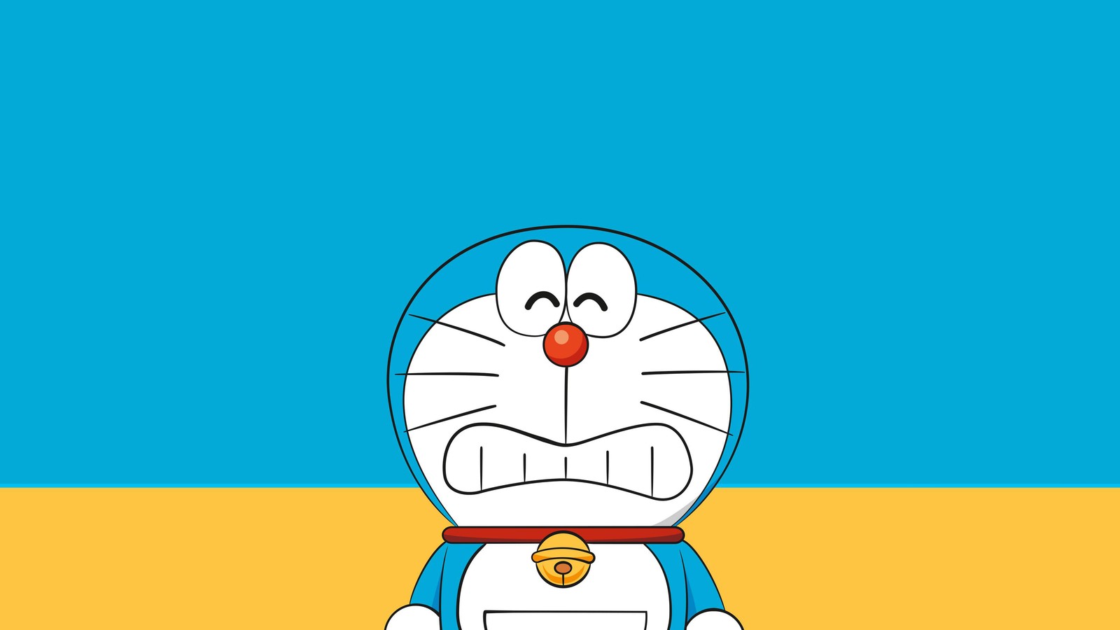 Un personaje de dibujos animados de un gato con un collar y un anillo alrededor de su cuello (doraemon, divertido, caricatura, minimalista, fondo de pantalla 4k)