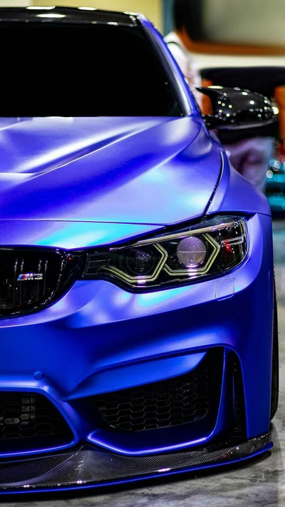 azul, bmw, coche, f80, vista frontal