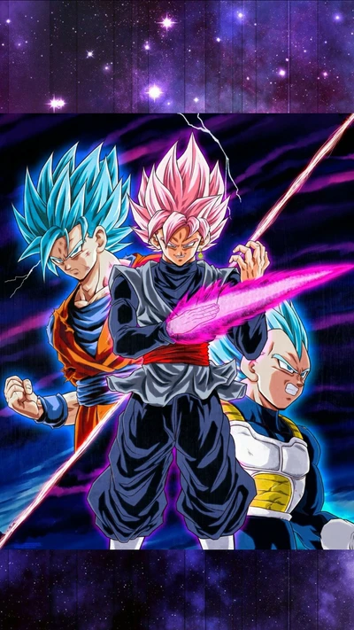 Conflito épico de lendas: Goku e Vegeta em uma vibrante batalha cósmica