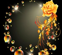 Elegant Yellow Rose Surrounded by Bubbles and Swirls