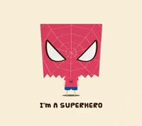 A playful illustration of a young boy wearing a pink Spider-Man mask, proudly declaring "I'm a SUPERHERO" on a light background.