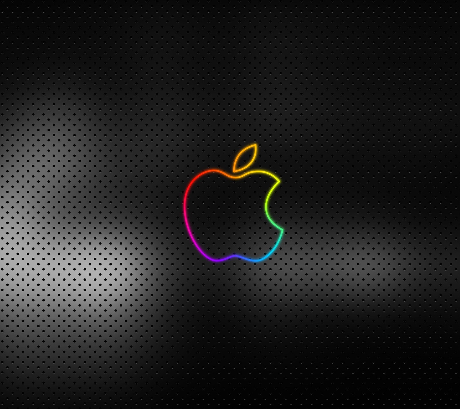 Um close de um fundo preto com um logotipo da apple colorido (maçã, papel de parede neon)