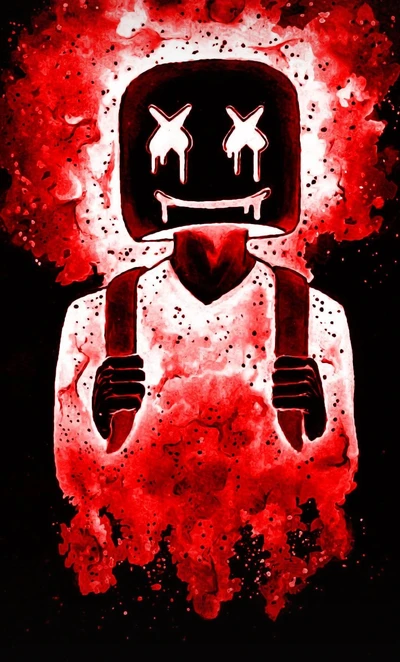 Figura de Marshmello oscura en una atmósfera roja ardiente