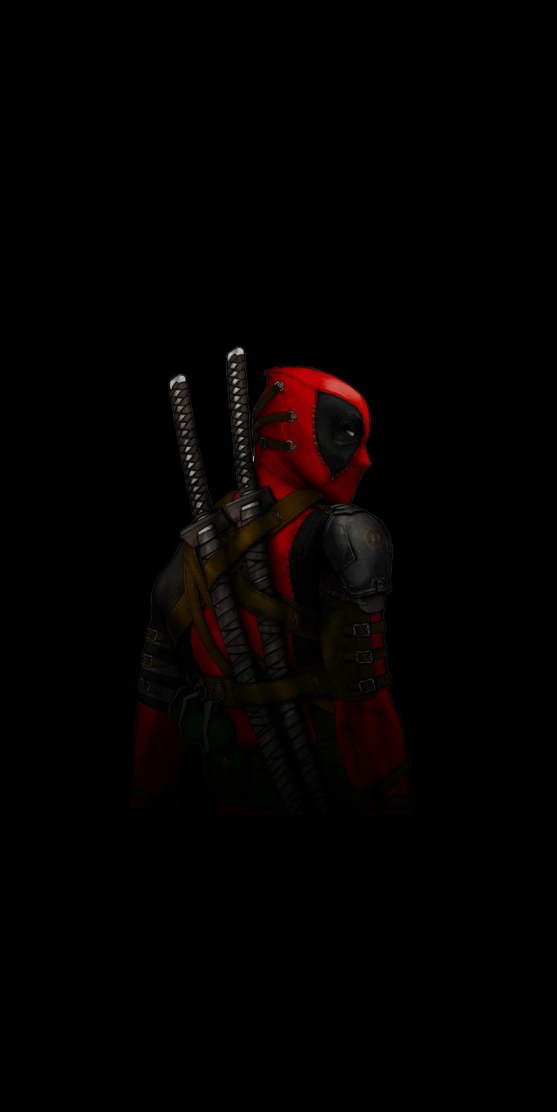 Deadpool в темноте с двумя мечами в руках (marvel, чёрный, злодей)