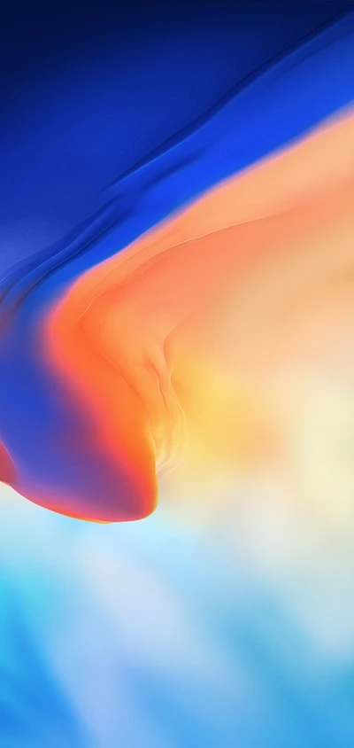 Abstract gradient blend of blue, orange, and soft yellow hues.