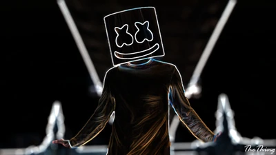 Figura estilizada con máscara de Marshmello en un paisaje 4K