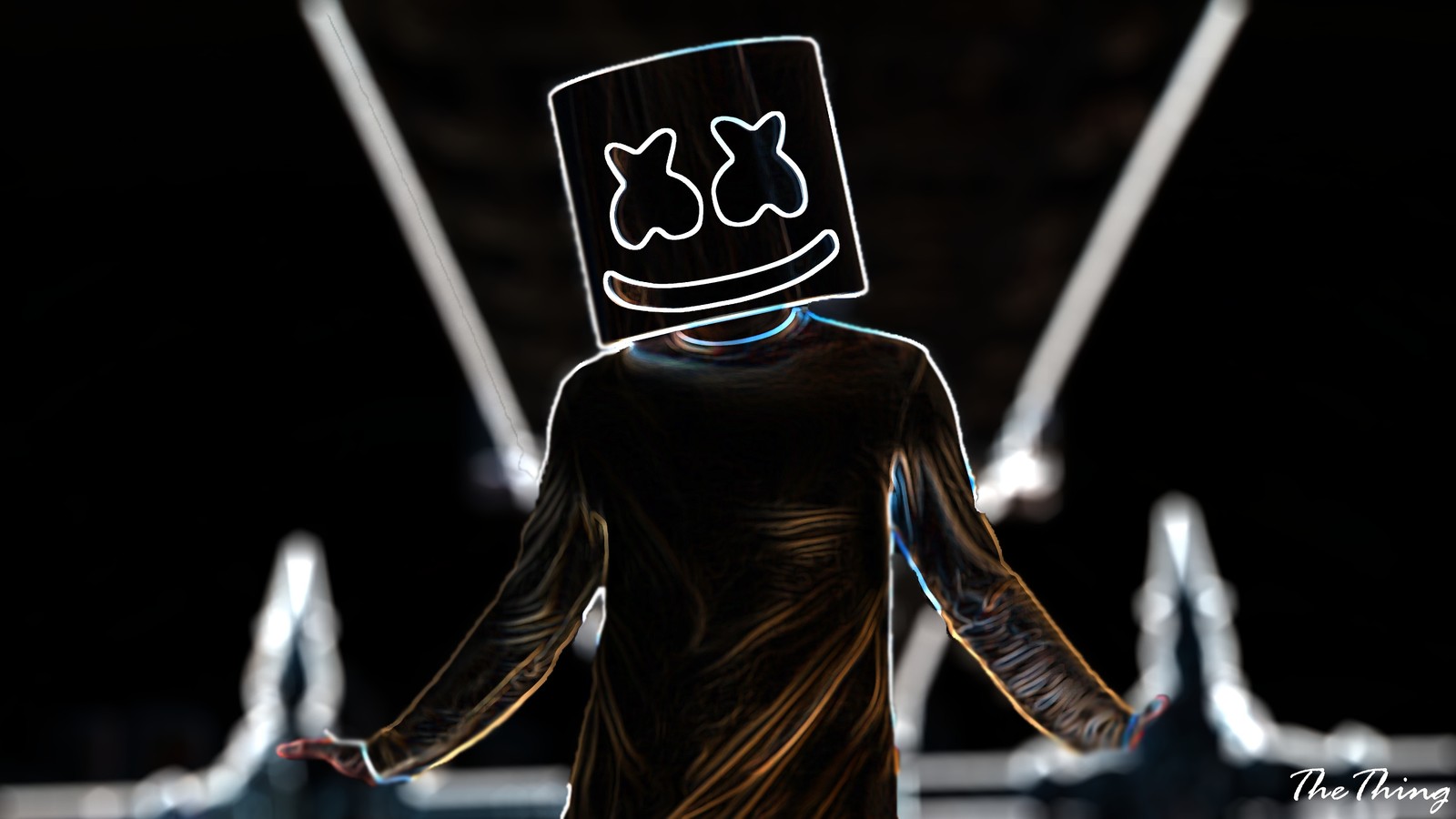 Arafed image of a man with a glowing face and a neon mask (4k, iphone, iphone wallpaper, marshmello, sumit sheemar)