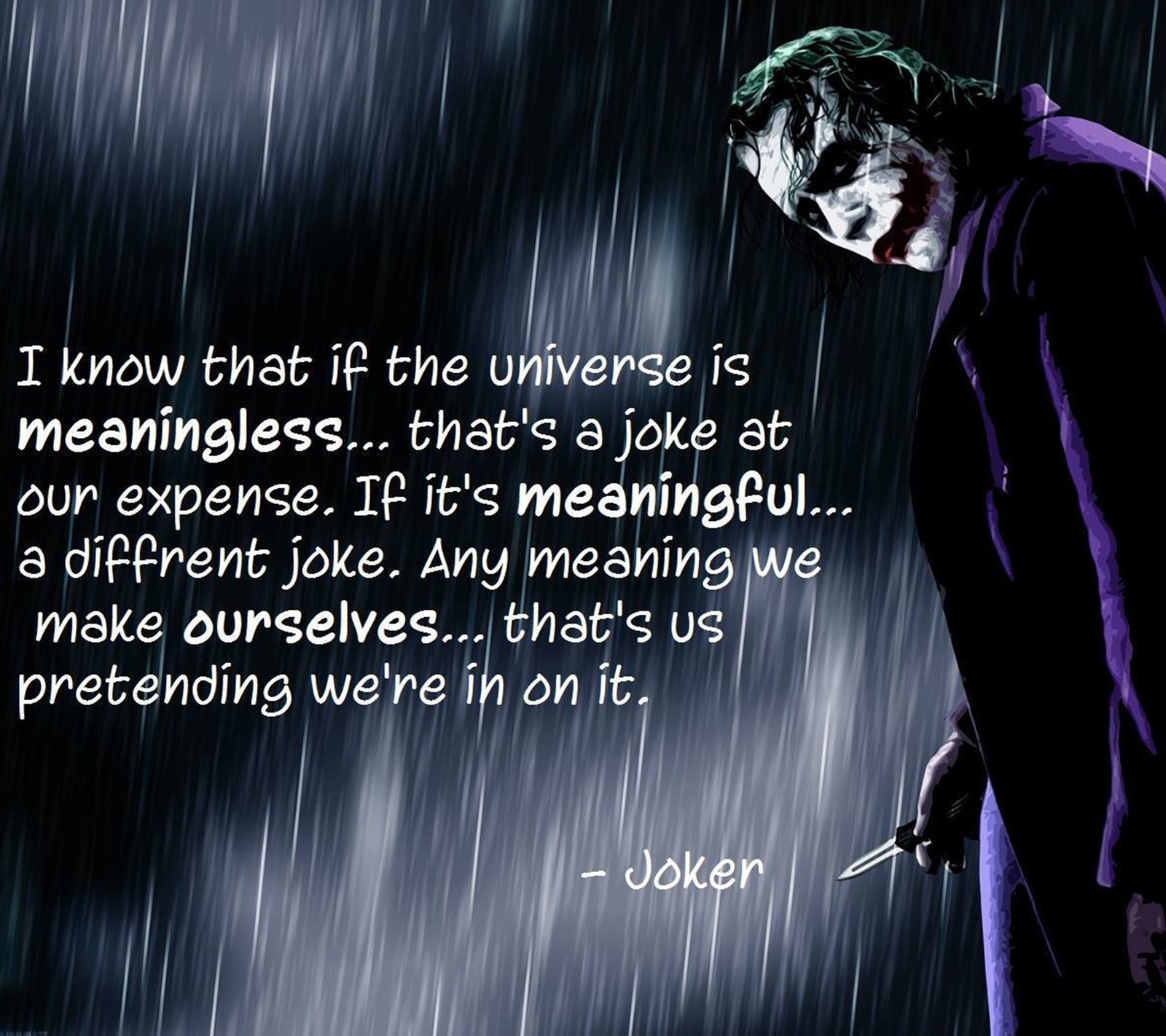 Joker quotes on the dark background (cartoon, comics, dc, drawn, hollywood)