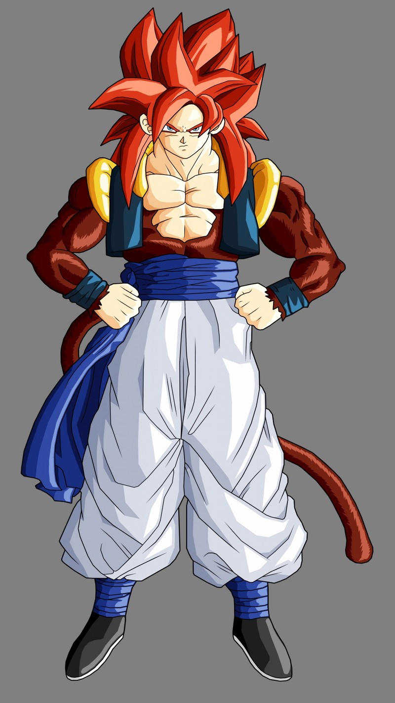 Una imagen de dibujos animados de un joven gohan con cabello rojo y pantalones azules (bestia, belleza, gi, halloween, joker)