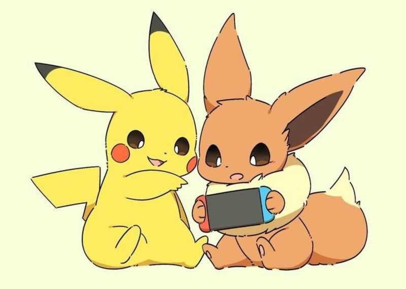 Покемоны и пикachu сидят рядом друг с другом (иви, eevee, nitendo switch, pikachu, пикачу и иви)