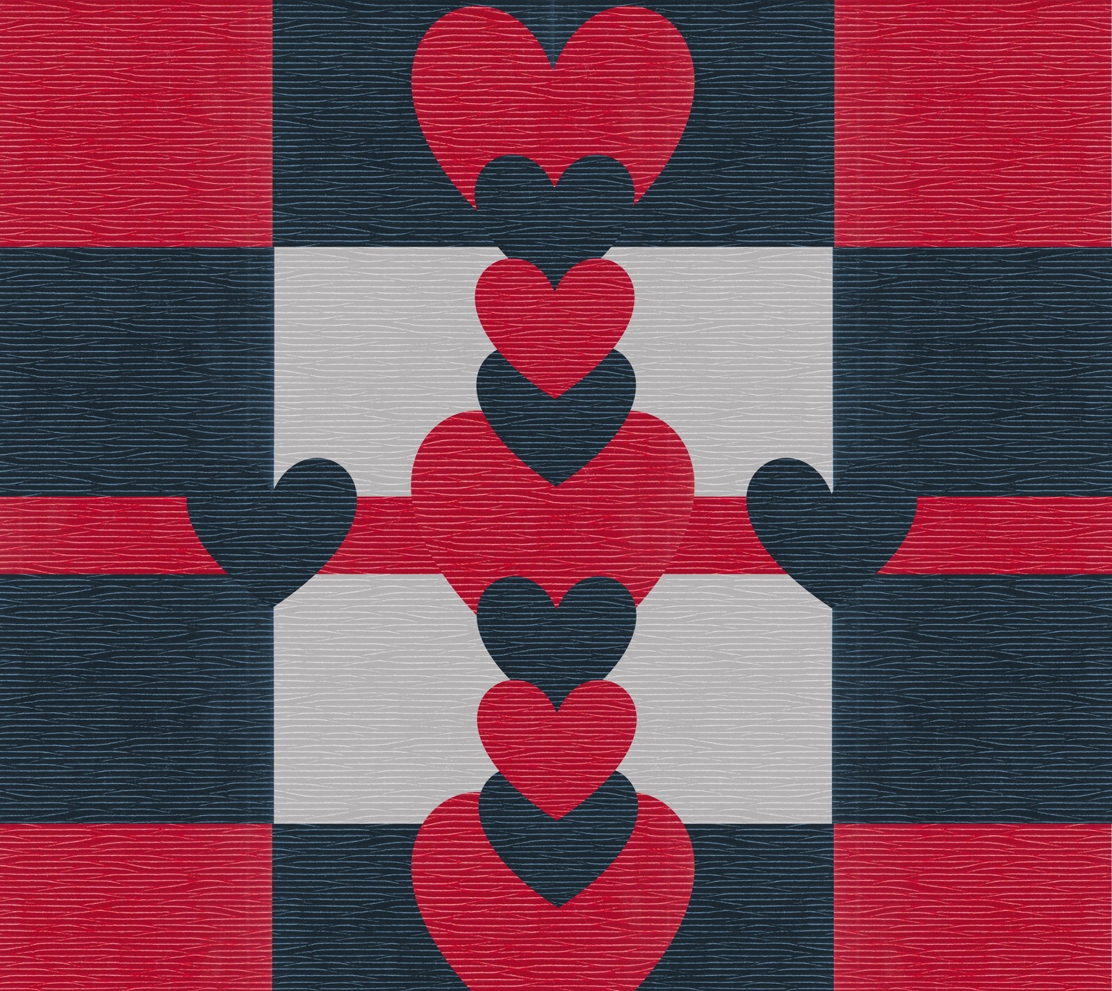 A close up of a red and black heart pattern on a red and white background (heart, holiday, love, red, valentine)