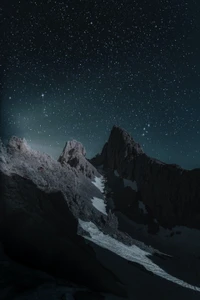 night, mountain, painting, star, nature wallpaper