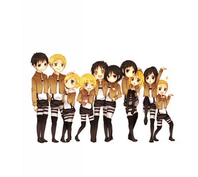 Team Unity: Iconic Characters from Attack on Titan in Chibi Style