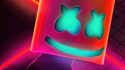 Máscara vibrante de Marshmello com acentos neon