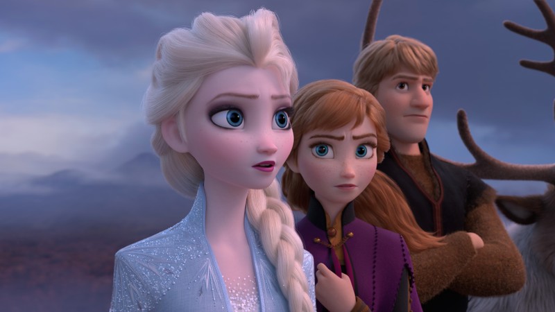 Принцессы замороженных стоят перед оленем и оленем (холодное сердце 2, frozen 2, фильм, эльза, elsa)