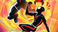 Miles Morales en action : un moment dynamique de Spider-Man : À travers le Spider-Verse