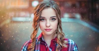 Radiant Young Woman with Long Brown Hair and Striking Features