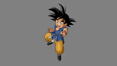 Goku en una pose dinámica, mostrando su característico cabello puntiagudo y su vibrante atuendo, encarnando la esencia de un guerrero Super Saiyan.