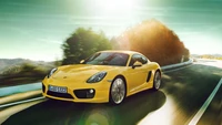 car, porsche, porsche cayman, sports car, yellow