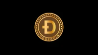 dogecoin, black background, logo, cryptocurrency, golden wallpaper