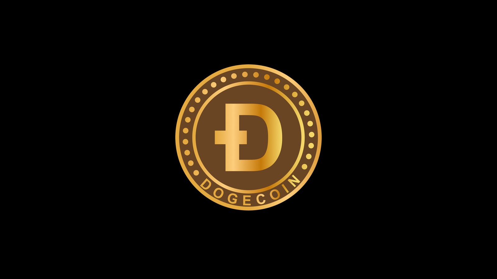 Una moneda de oro con la letra d en ella (dogecoin, fondo negro, logotipo, criptomoneda, dorado)