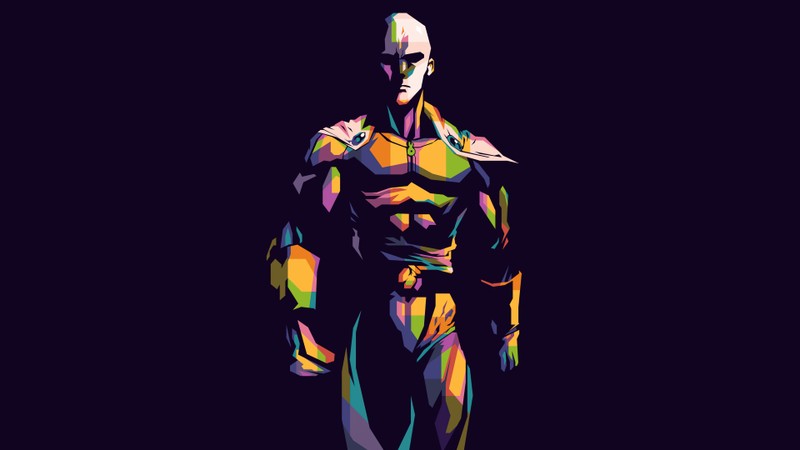 Мужчина в костюме с жёлтым и синим плащом (сайтама, saitama, 8k, one punch man, 5k)